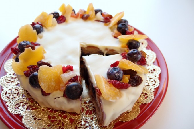3分クッキング、「りんごとブルーベリーのクリスマスケーキ」